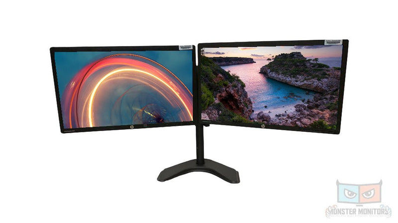 Matching HP E221 22" Dual Monitors w/Heavy Duty Stand - VGA DVI DP - Monster Monitors