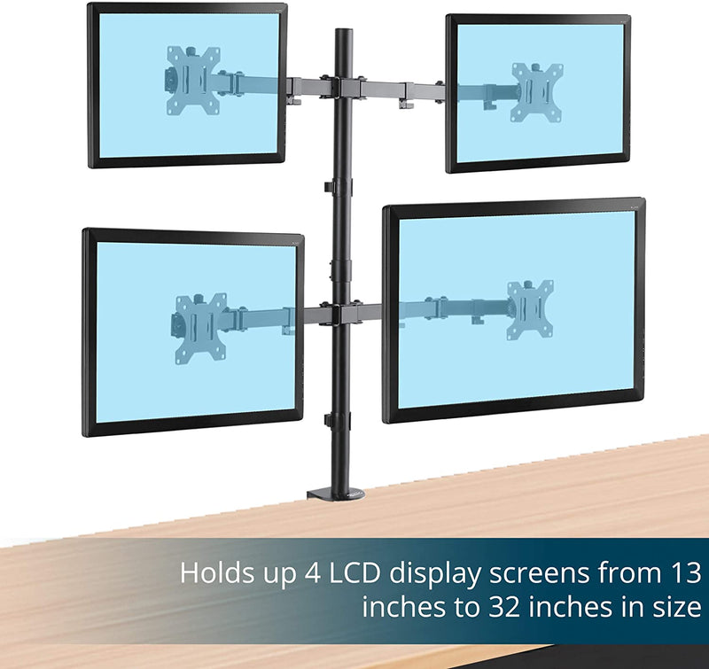 Quad LCD Monitor Desk Mount Stand, Heavy Duty Fully Adjustable fits 4 Screens up to 27" - Monster Monitors